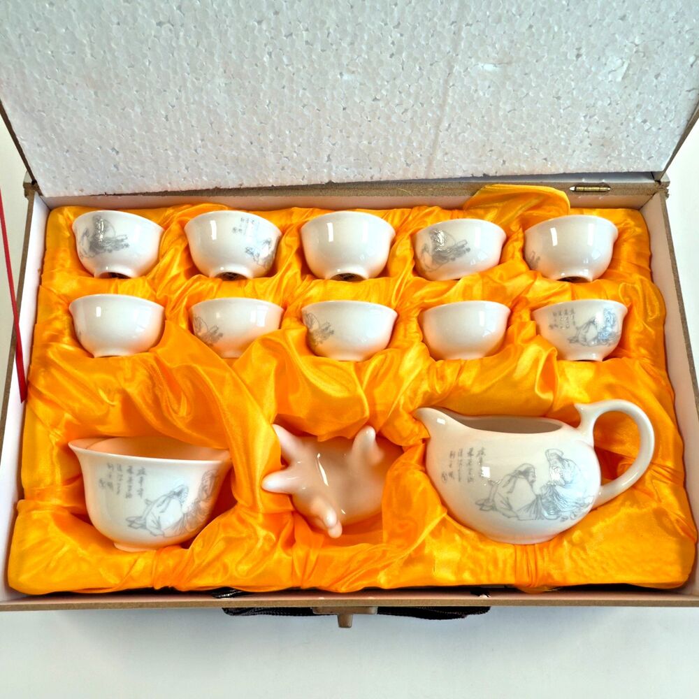 Jingdezhen Chinese Ceramic Tea Set for 10 – New in Box, Gift Set